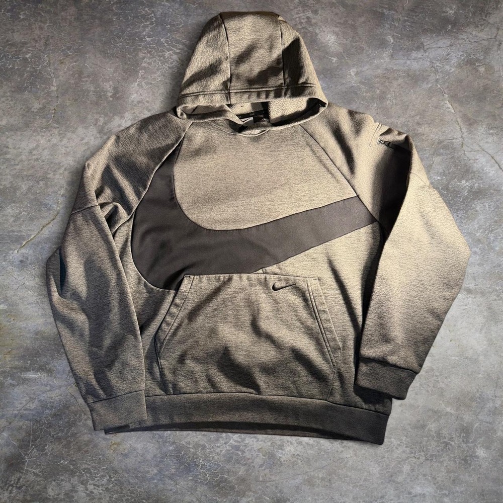 Nike Therma-FIT Gray Big Swoosh Pullover Hoodie Mens XL Athletic Streetwear